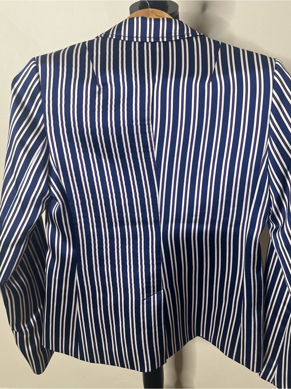 Banana Republic Women’s Navy Red White Striped Double-Breasted Satin Blazer Sz 2 - Picture 9 of 10